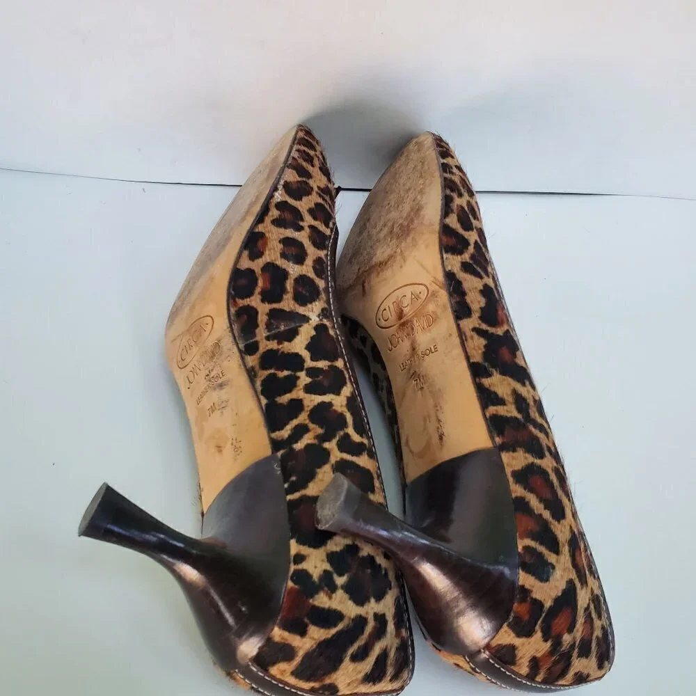 Circa Joan And David Leopard Calf Hair Kitten Heel Pumps Size 7M